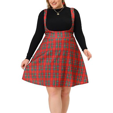 Women's Plus Size Side Zipper Plaid Suspender Brace Gingham Skirt