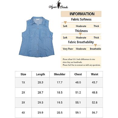 Women's Plus Size Chambray Sleeveless Button Work Shirts
