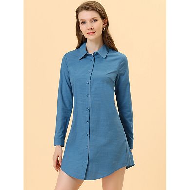 Women's Roll Up Sleeve Belted Button Up Collared Shirt Dress