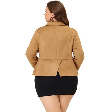 Women's Plus Size Lapel Flap Pockets Zip Up Faux Suede Jacket