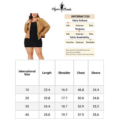 Women's Plus Size Lapel Flap Pockets Zip Up Faux Suede Jacket