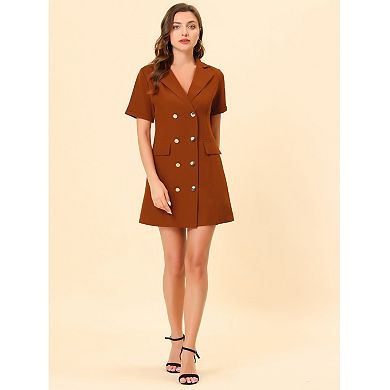 Women's Solid Lapel Collar Double Breasted Short Sleeve Mini Blazer Dress