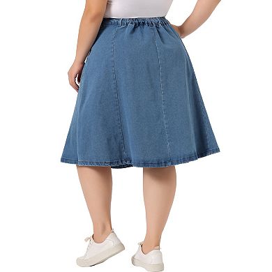 Women's Plus Size Denim Casual A-Line Midi Skirt with Pockets