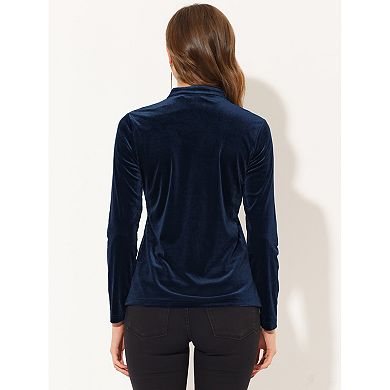Casual Velvet Top For Women's Office Soft Long Sleeve V Neck T-shirt