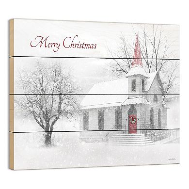 White and Red Snowy Chapel II ​Christmas Rectangular Wall Art Decor 12" x 16"