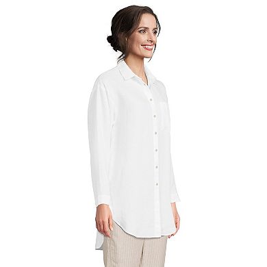 Women's Lands' End Linen Long Sleeve Relaxed Tunic Top