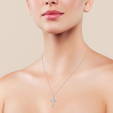 Sunkissed Sterling Cubic Zirconia Budded Cross Pendant Necklace