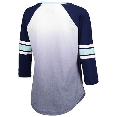 Women's G-III 4Her by Carl Banks Deep Sea Blue Seattle Kraken Lead Off Tri-Blend Raglan 3/4-Sleeve V-Neck T-Shirt