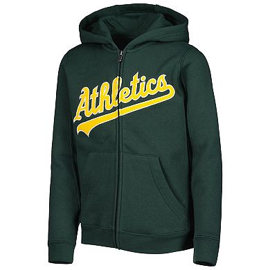 Youth Green Oakland Athletics Wordmark Full-Zip Fleece Hoodie