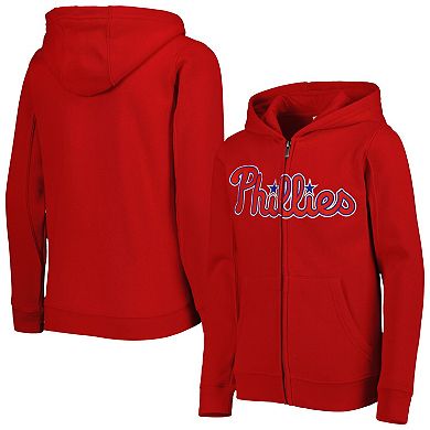 Youth Red Philadelphia Phillies Wordmark Full-Zip Fleece Hoodie