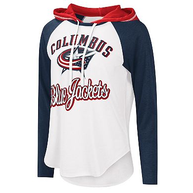 Women's G-III Sports by Carl Banks White/Navy Columbus Blue Jackets MVP Raglan Hoodie T-Shirt
