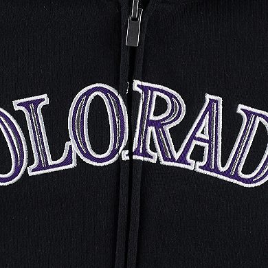 Youth Black Colorado Rockies Wordmark Full-Zip Fleece Hoodie