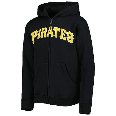 Youth Black Pittsburgh Pirates Wordmark Full-Zip Fleece Hoodie
