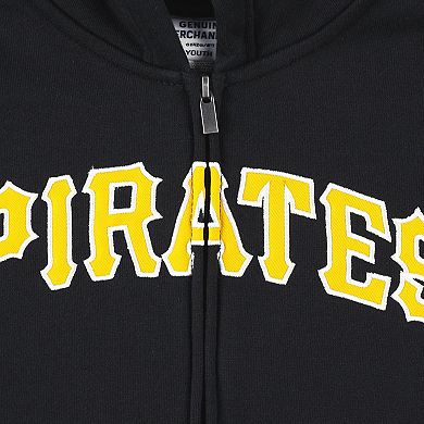 Youth Black Pittsburgh Pirates Wordmark Full-Zip Fleece Hoodie