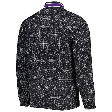 Men's Starter Black Los Angeles Lakers In-Field Play Fashion Satin Full-Zip Varsity Jacket