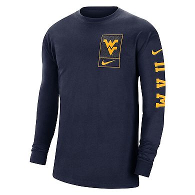 Men's Nike Navy West Virginia Mountaineers Seasonal Max90 2-Hit Long Sleeve T-Shirt