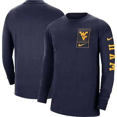 Men's Nike Navy West Virginia Mountaineers Seasonal Max90 2-Hit Long Sleeve T-Shirt