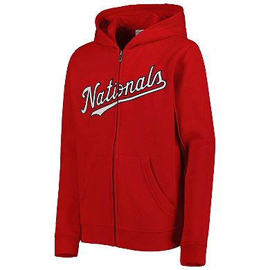 Youth Red Washington Nationals Wordmark Full-Zip Fleece Hoodie