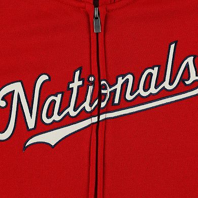 Youth Red Washington Nationals Wordmark Full-Zip Fleece Hoodie