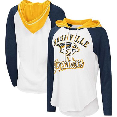 Women's G-III Sports by Carl Banks White/Navy Nashville Predators MVP Raglan Hoodie T-Shirt