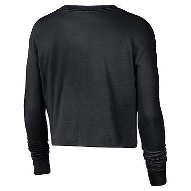 Women's Nike Black Oklahoma Sooners 2-Hit Cropped Long Sleeve Logo T-Shirt