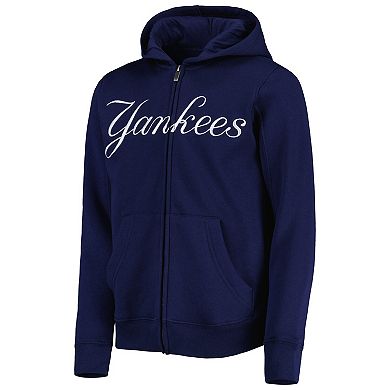 Youth Navy New York Yankees Wordmark Full-Zip Fleece Hoodie
