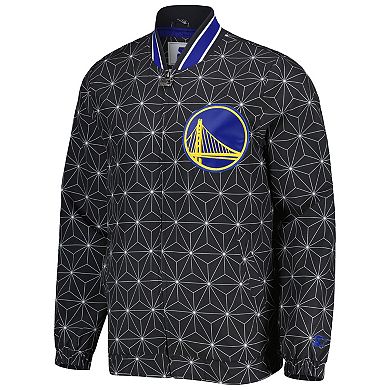 Men's Starter Black Golden State Warriors In-Field Play Fashion Satin Full-Zip Varsity Jacket