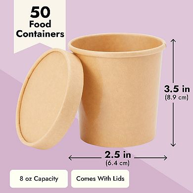 Brown Disposable Soup Containers With Lids For To Go Food (8 Oz, 50 Pack)