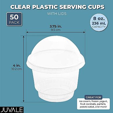 50 Pack Clear 8 oz Plastic Cups with Lids for Banana Pudding, Ice Cream Sundae, Parfait