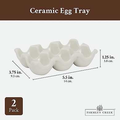 White Ceramic Egg Trays for Half Dozen Chicken Eggs, Countertop Egg Holder (2 Pack)