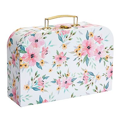 Set of 3 Different Sizes of Paperboard Suitcases with Metal Handles, Floral Print Decorative Cardboard Storage Boxes (Floral Print)