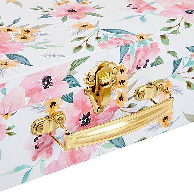 Set of 3 Different Sizes of Paperboard Suitcases with Metal Handles, Floral Print Decorative Cardboard Storage Boxes (Floral Print)