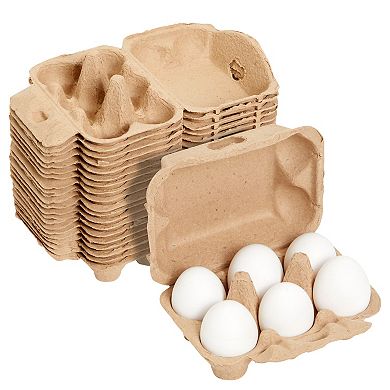 20 Pack Half Dozen Brown Paper Egg Cartons, 50 Self-Adhesive Labels, 1 Jute String Roll