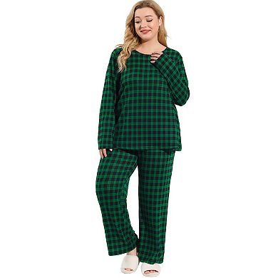Women's Plus Size Winter Warm Plaid Christmas Pajama Sets
