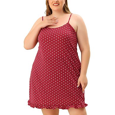 Women's Plus Pajamas Adjustable Strap Polka Dots Ruffle Hem Nightgown