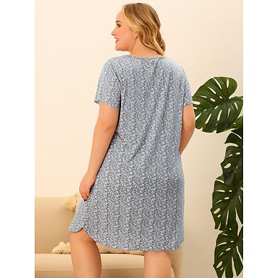 Women's Plus Nightgown Stretch Pattern Short Sleeve Round Neck Sleepwear
