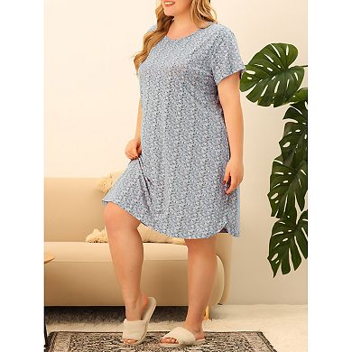 Women's Plus Nightgown Stretch Pattern Short Sleeve Round Neck Sleepwear