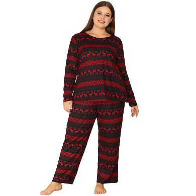 Women's Plus Size Long Sleeve Christmas Pattern Pajama Set