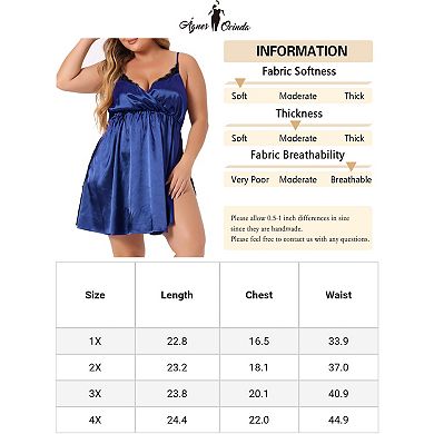 Plus Size Sleep Dress For Women Camisole Side Slit Lace Trim V Neck Satin Lingerie Night Gowns