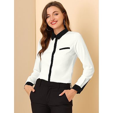 Women's Color Block Button Down Long Sleeve Work Shirt