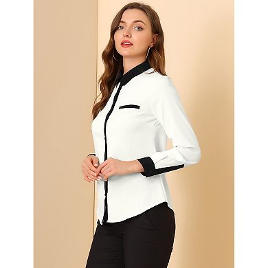 Women's Color Block Button Down Long Sleeve Work Shirt