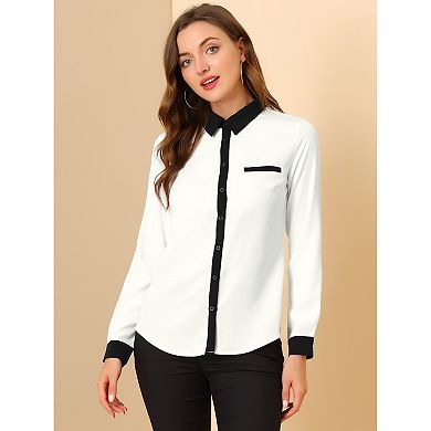 Women's Color Block Button Down Long Sleeve Work Shirt