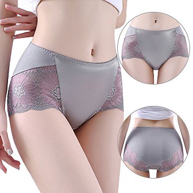 Women's Floral Lace Trim High Rise Brief Stretchy Underwear 4 Packs