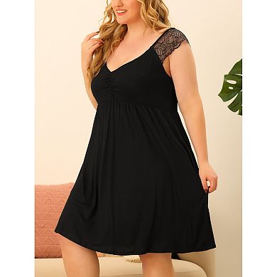 Women's Plus Size Nightgown Sleepwear Lace Cap Sleeve Sleep Dress V Neck Nightwear Loungewear