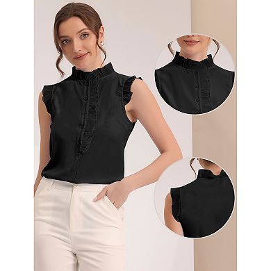 Women's For Sleeveless Shirt Button Up Solid Color Ruffle Summer Blouse