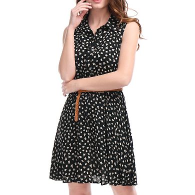 Women's Printed Half Placket Sleeveless Belted Dress