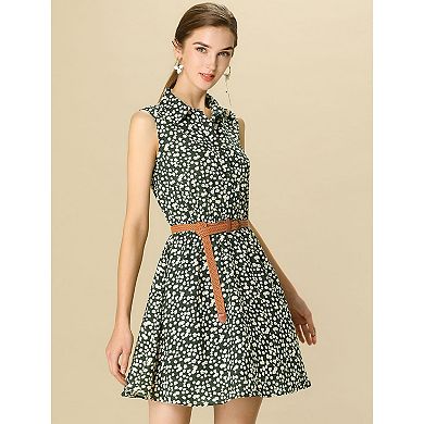 Women's Printed Half Placket Sleeveless Belted Dress