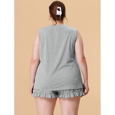 Plus Size Pajamas Set For Women Knit Tank Top Sleepwear