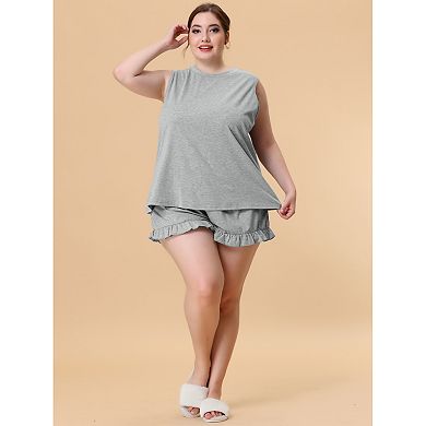 Plus Size Pajamas Set For Women Knit Tank Top Sleepwear