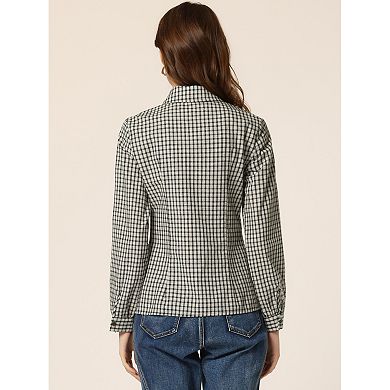 Women's Plaid Point Collar Long Sleeve Double Breasted Shirt